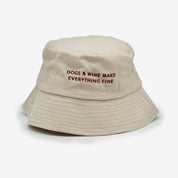 Beige Jeans Bucket Hat - Dogs & Wine Make Everything Fine