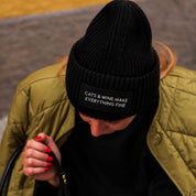 Black Wool Beanie - Cats & Wine Make Everything Fine