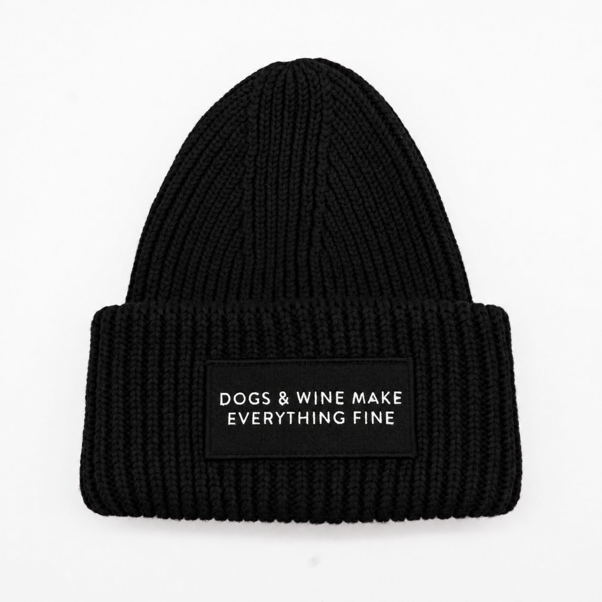 Black Wool Beanie - Dogs & Wine Make Everything Fine