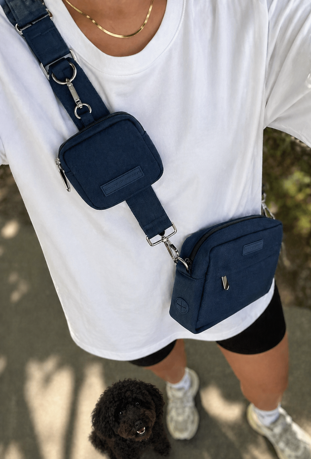 Mörkblå Denim Hundpromenadväska - Crossbody
