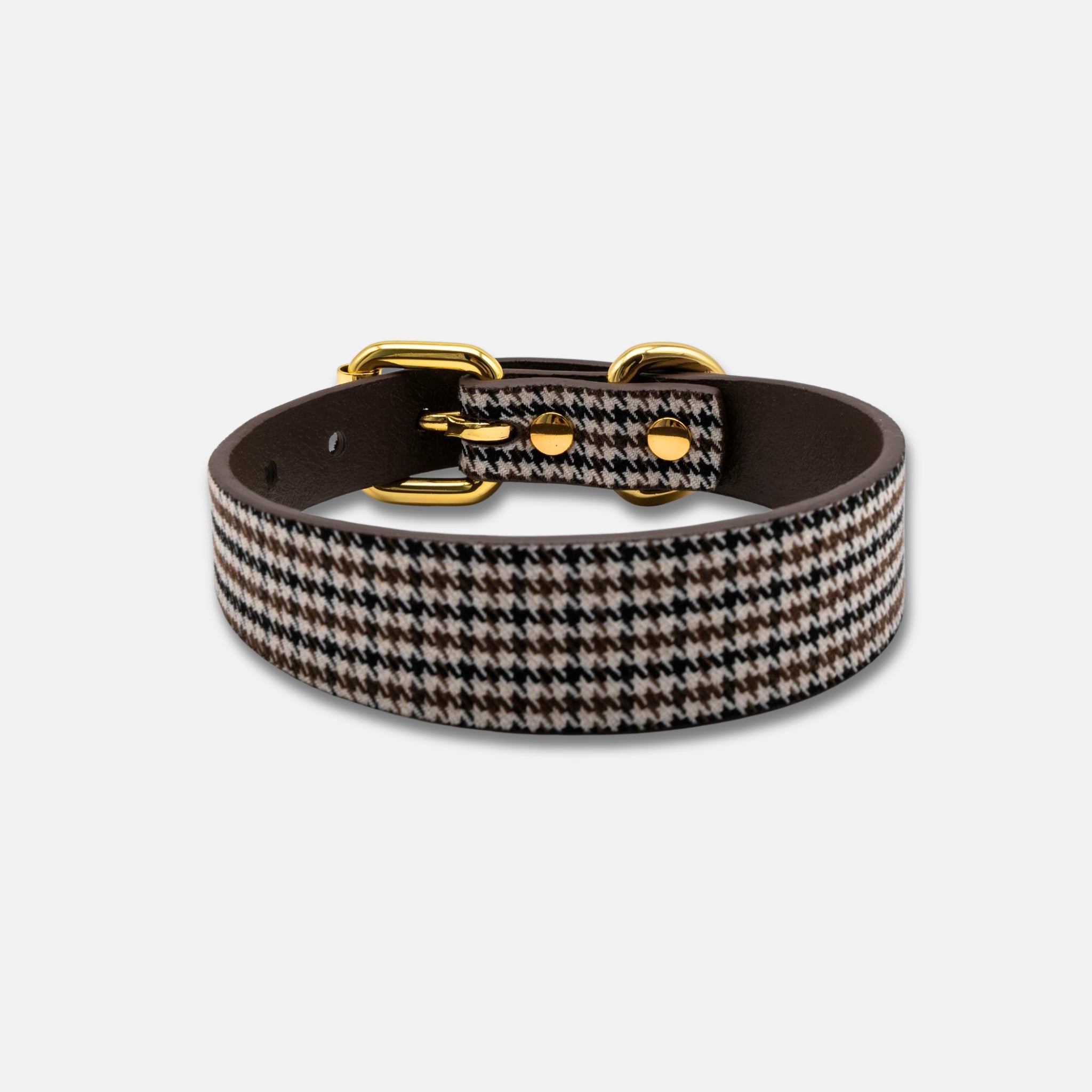 Beige Hundtandsmönster Hundhalsband Smal