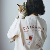 Vit Långärmad T-shirt - Cats & Wine Make Everything Fine 