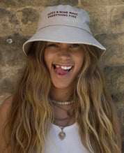 Beige Jeans Bucket Hat - Dogs & Wine Make Everything Fine
